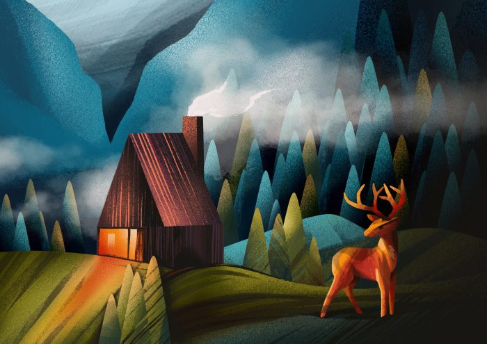 Ilustrace Mountaink - Jelen na okraji lesa