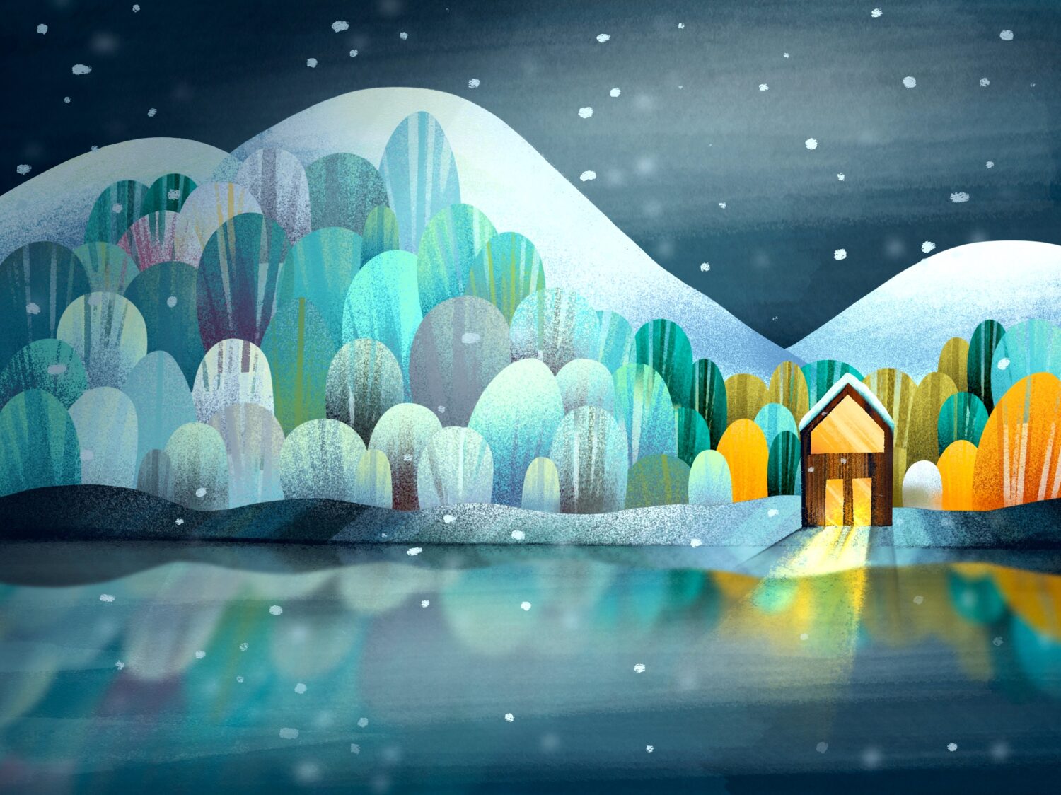 zimní chatka originální design ilustrace
