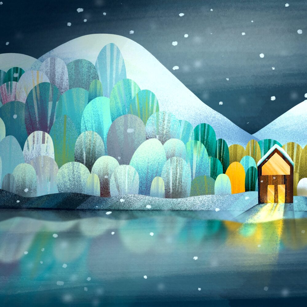 zimní chatka originální design ilustrace